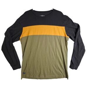 Kavu XL‎ organic cotton color block Long sleeve GrayMustard YellowGreen pullover